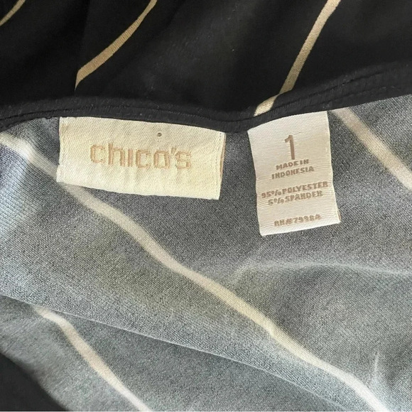 Chico’s Tan Neutral Stripes Ruched Waist Black Top Women Size 1 (M) - Picture 8 of 9
